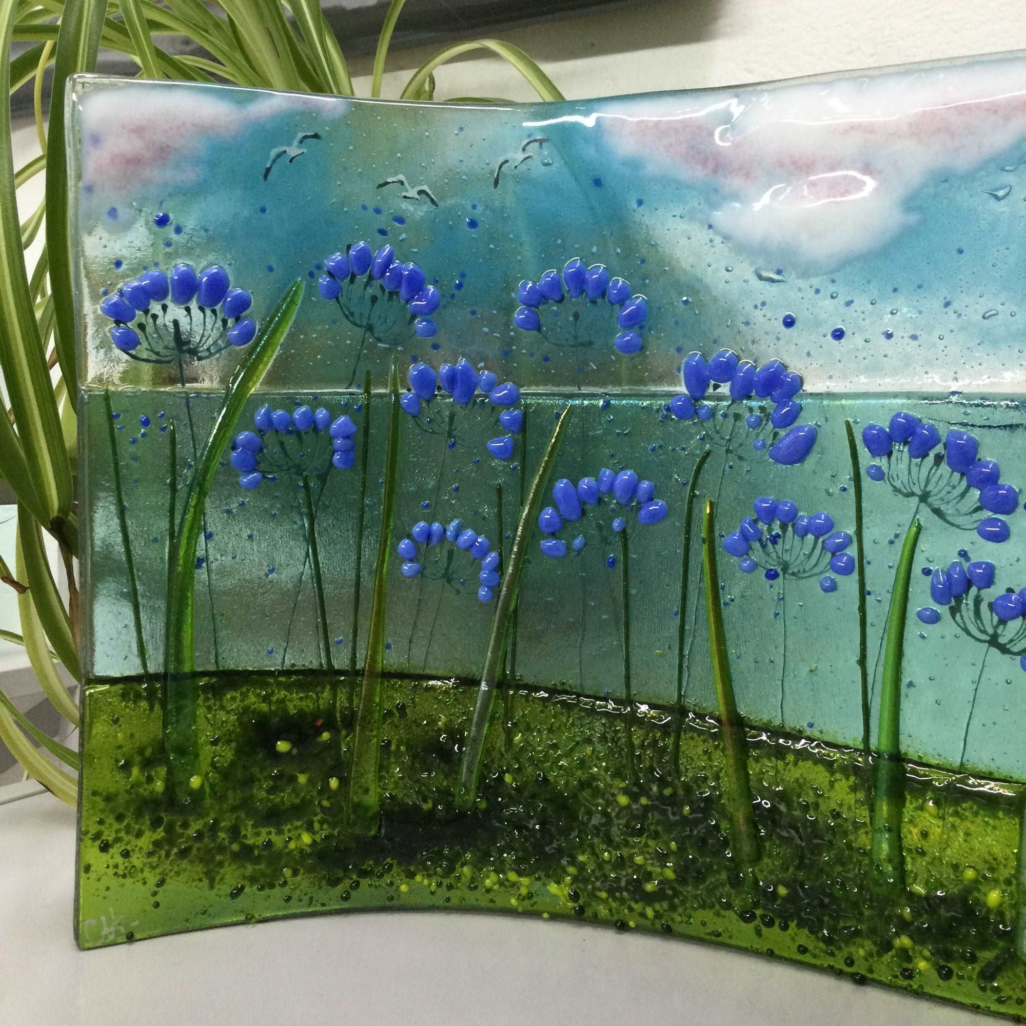 Jumbo Fused Glass Agapanthus Freestanding Wave - Fused Glass By Claire Harris 