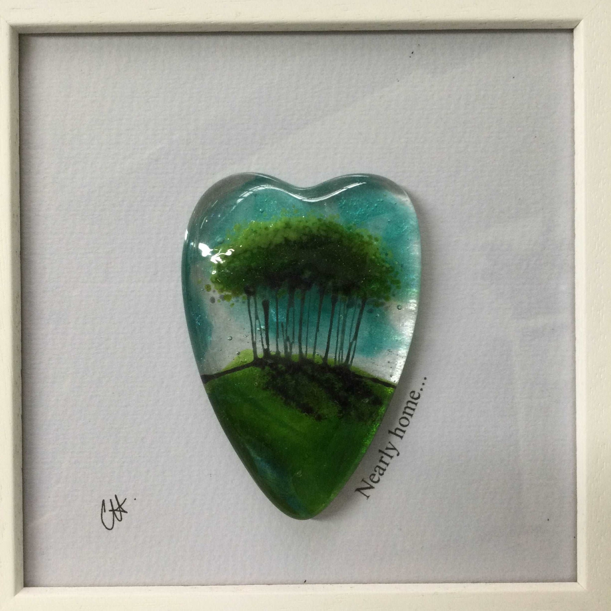 Fused Glass Framed Nearly Home Trees Conical Heart - Fused Glass By Claire Harris 