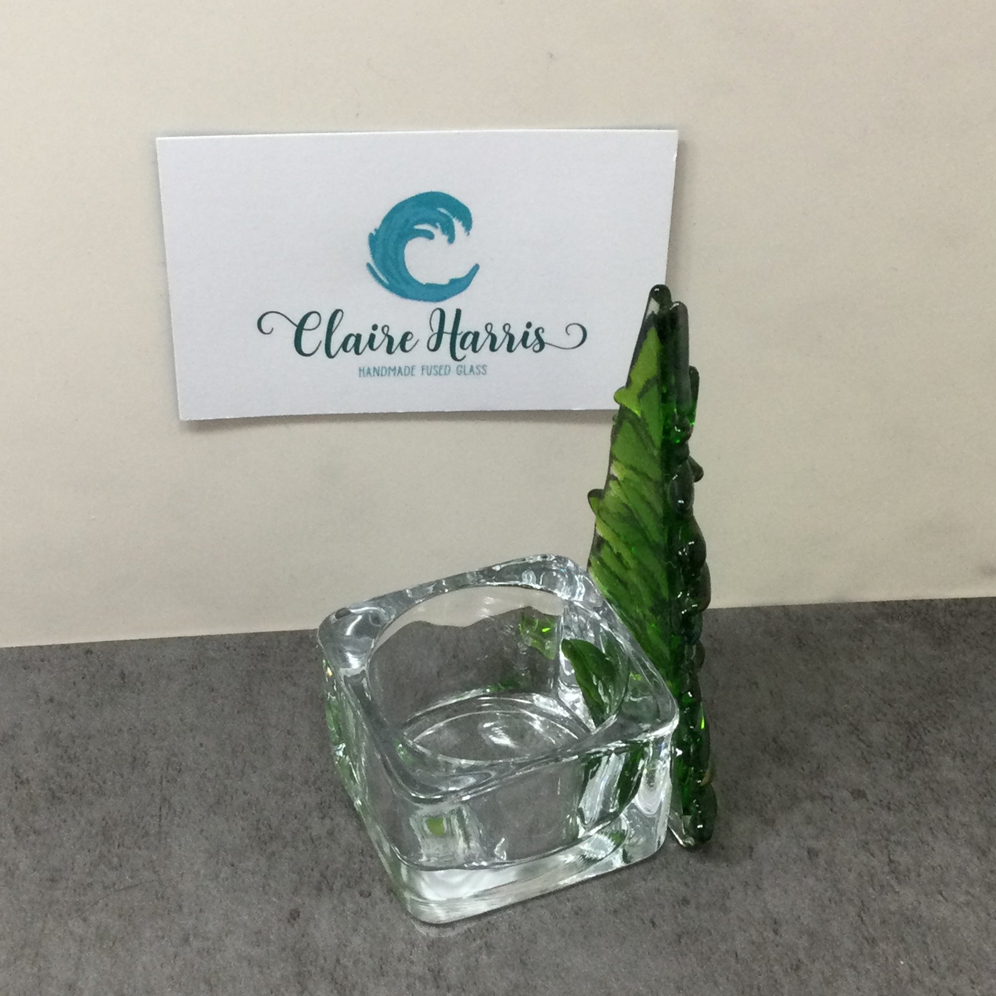 Fused Glass Green Fir Tree, Christmas Tree with Glass Tea Light Holder