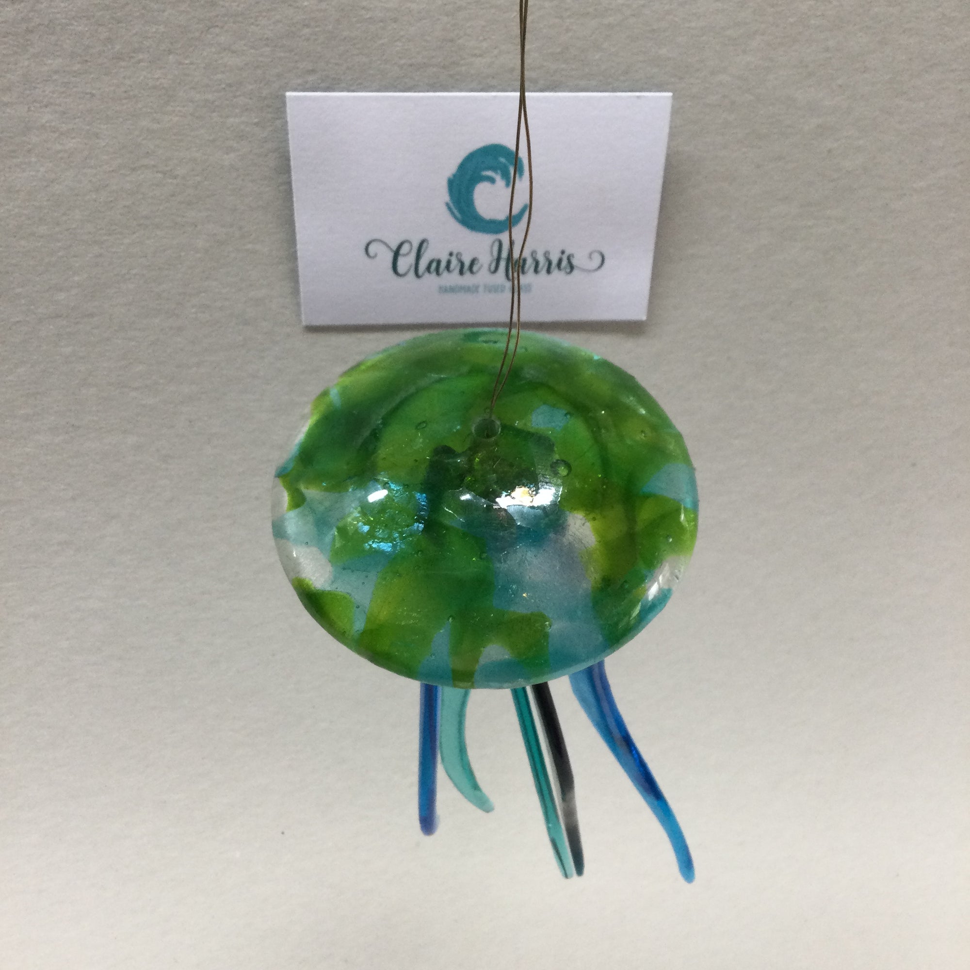 Fused Glass Green and Blue Jellyfish Hanger