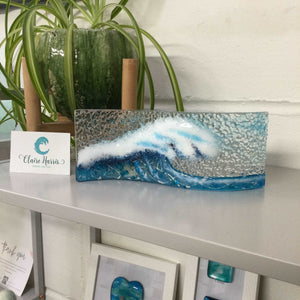 Large Freestanding Wave - Turquoise Crashing Wave - Fused Glass By Claire Harris 