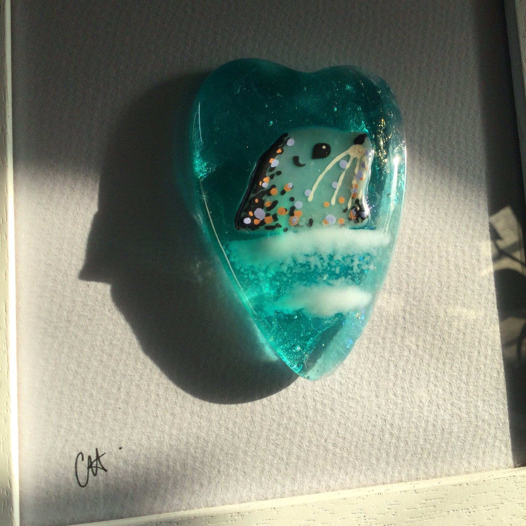 Limited Edition Framed Fused Glass Heart - Seal B