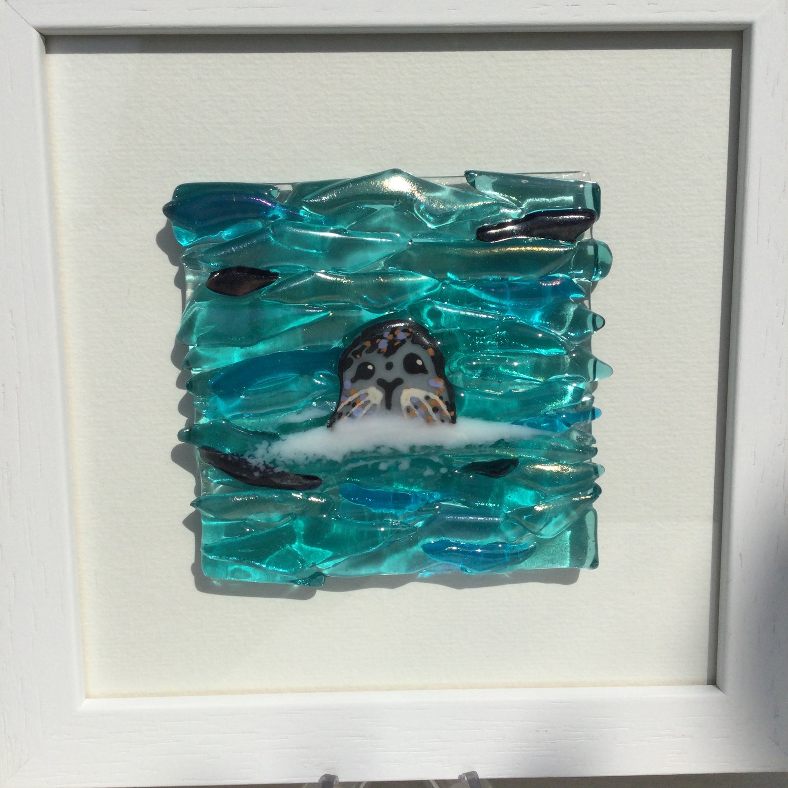 Square Framed Fused Glass Seal Front Facing