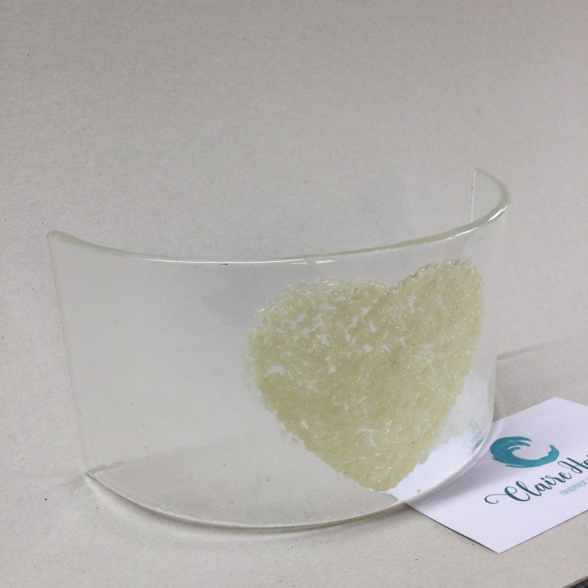 LIMITED EDITION Cream/White Heart Fused Glass Curve