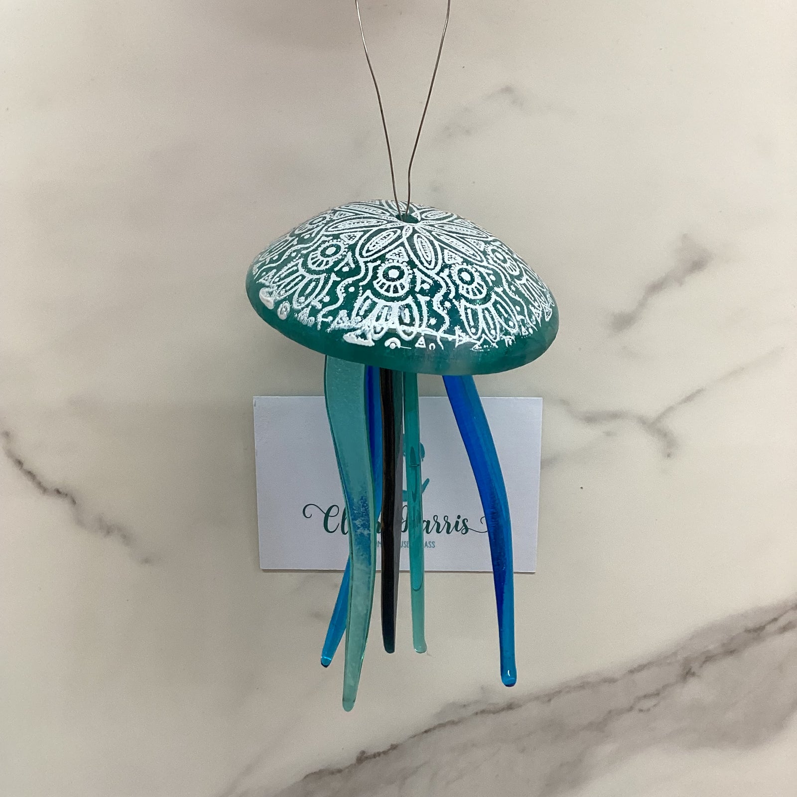 Fused Glass Patterned Jellyfish Hanger Light Aqua