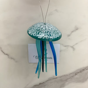 Fused Glass Patterned Jellyfish Hanger Light Aqua