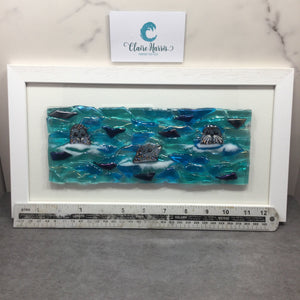 Large Framed Rectangle Trio of Seals Scene