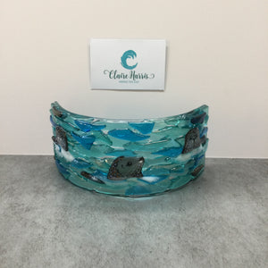 Fused Glass Trio of Seals Curve