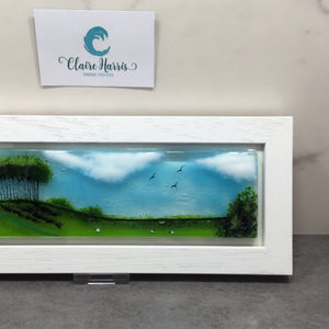 Regular size Framed Nearly Home Trees, rectangle framed fused glass
