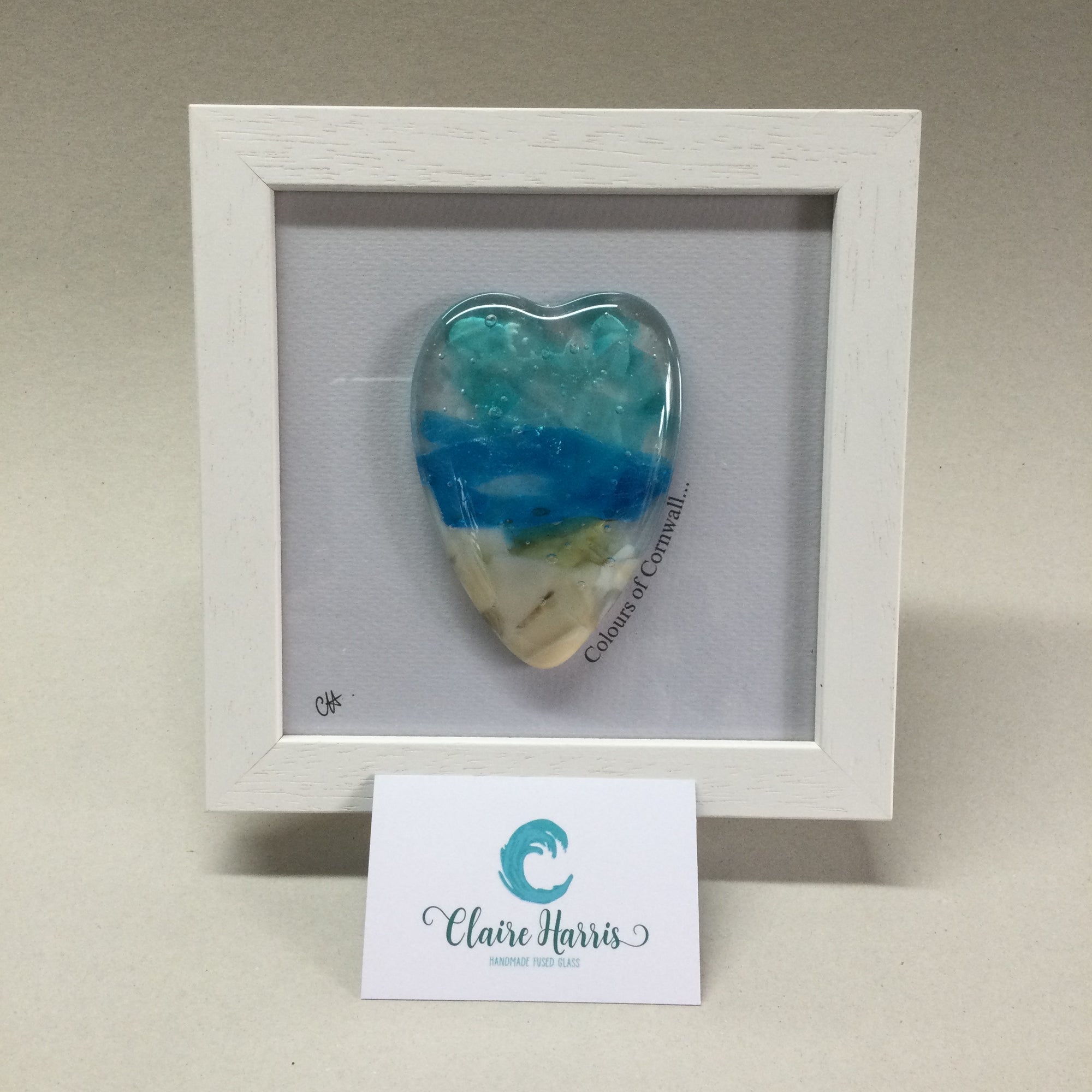 Fused Glass Sea Scene Framed Conical Heart