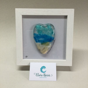 Fused Glass Sea Scene Framed Conical Heart