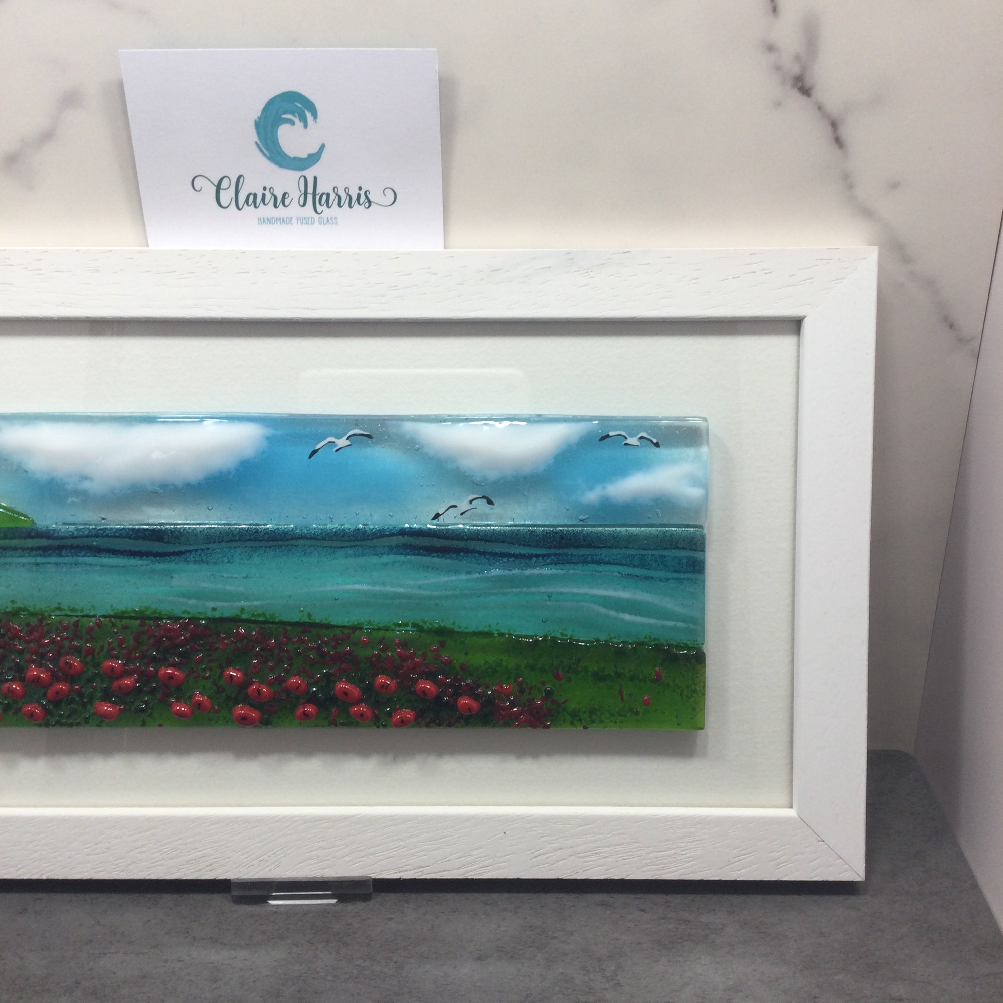 Large Framed Rectangle Poppy Field Scene