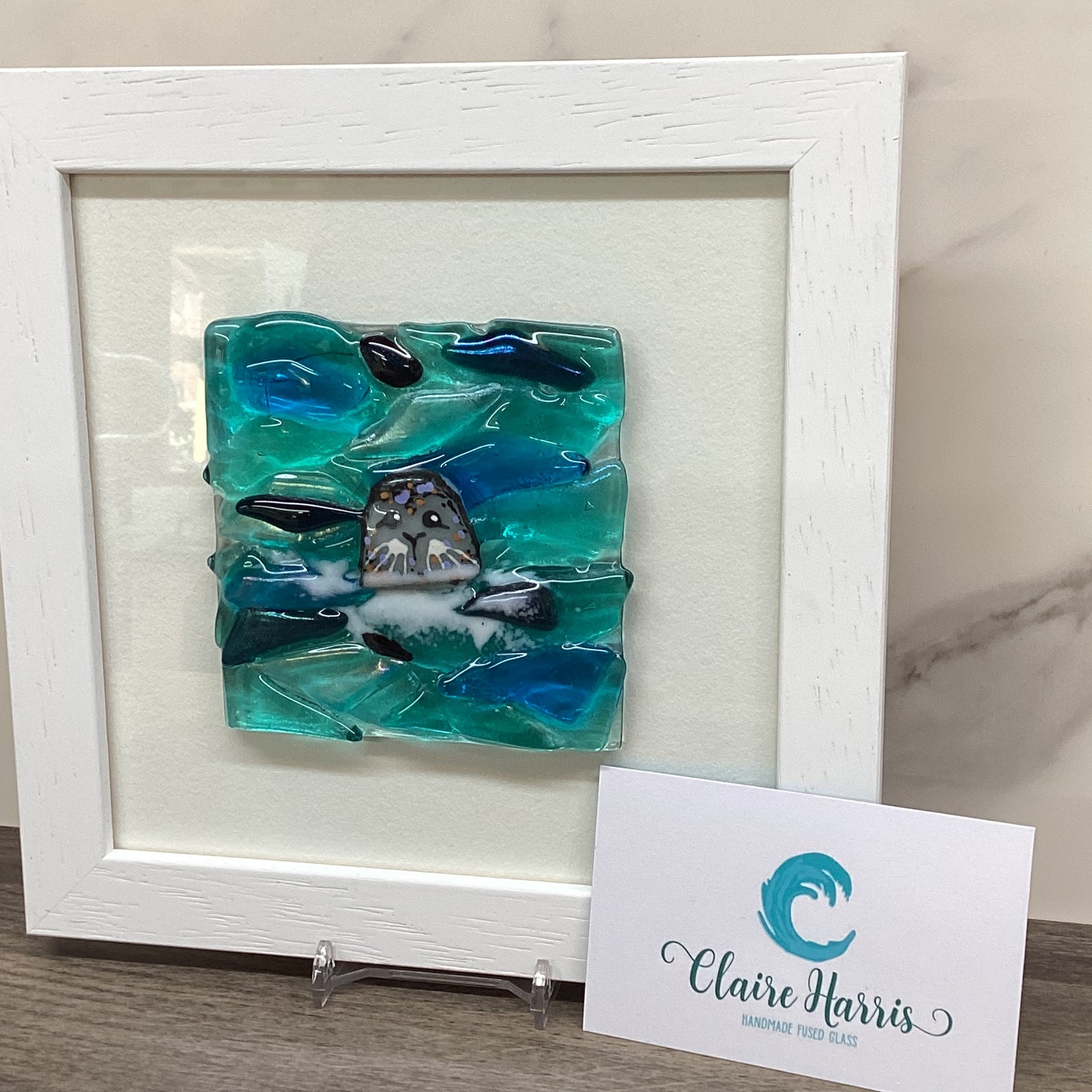 Square Framed Fused Glass Seal front Facing