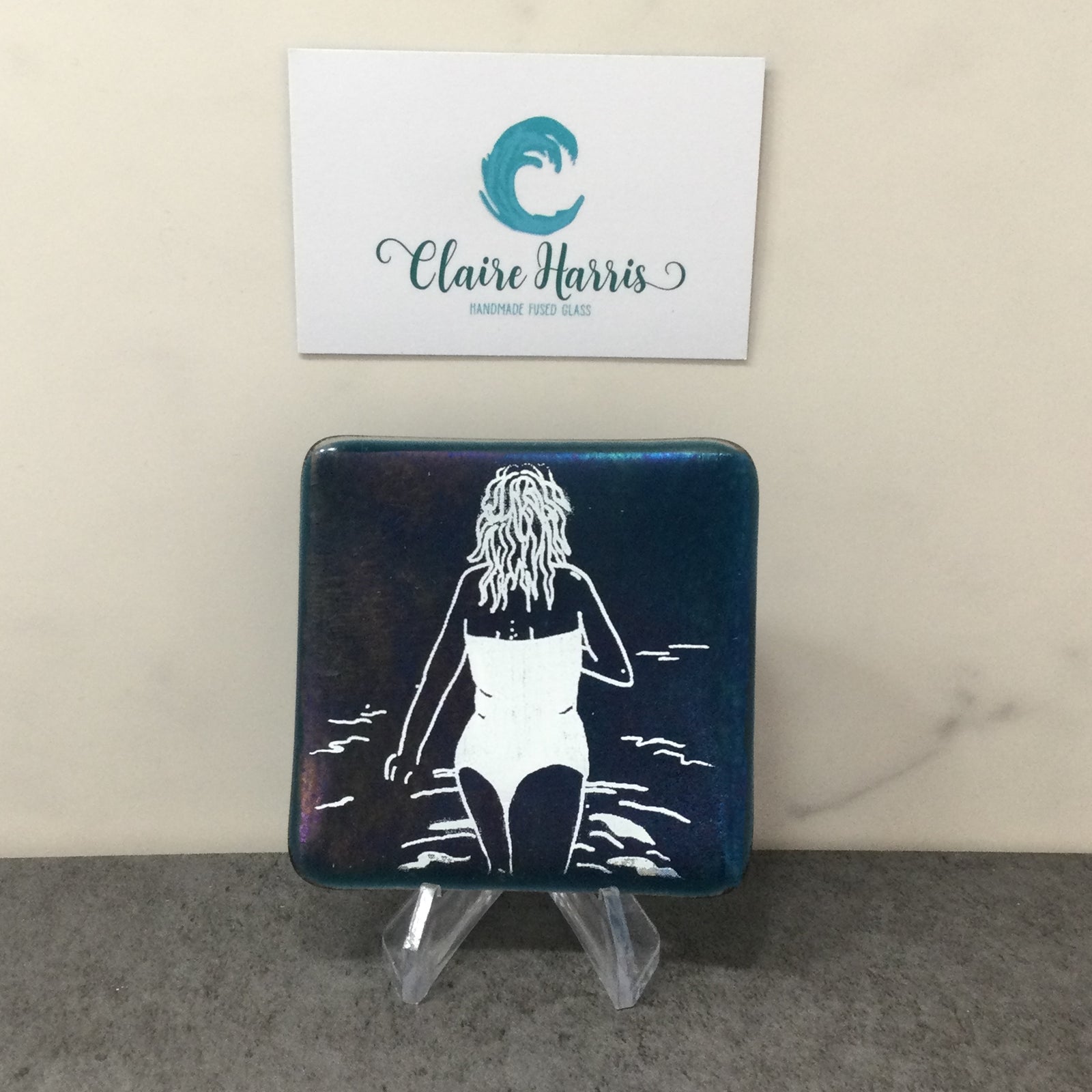 Cornish Wild Swimmers Standing, Dark Aqua Trinket Dish