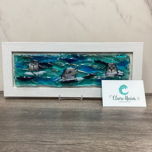 Regular sized framed Seals, rectangle framed fused glass