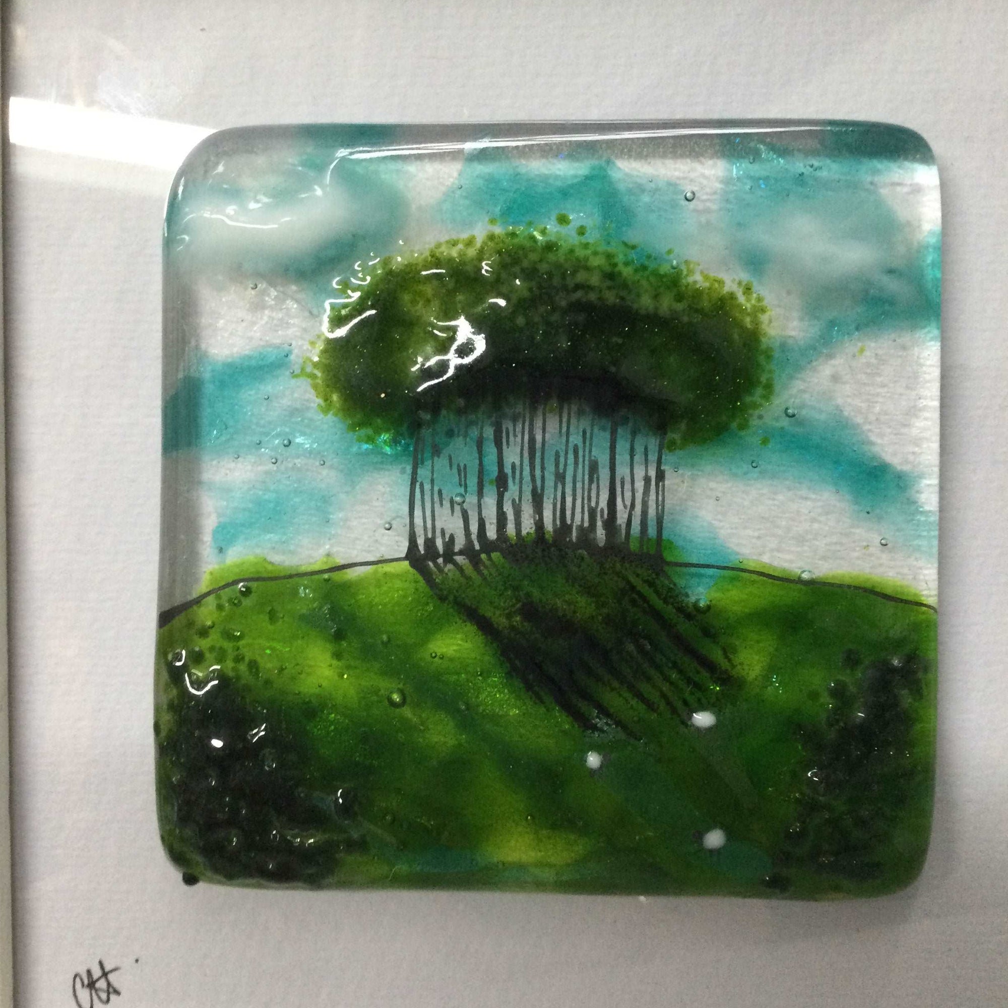 Framed Square Nearly Home Trees - Fused Glass By Claire Harris 