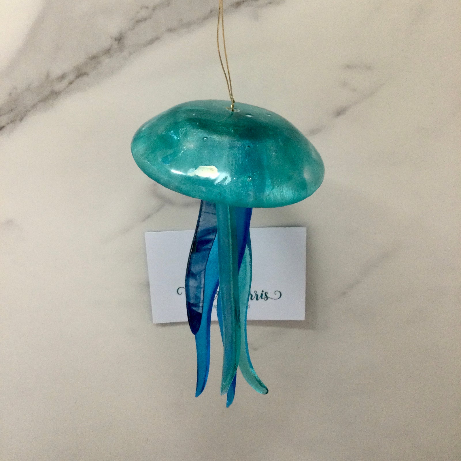 Fused Glass Light Aqua Jellyfish Hanger