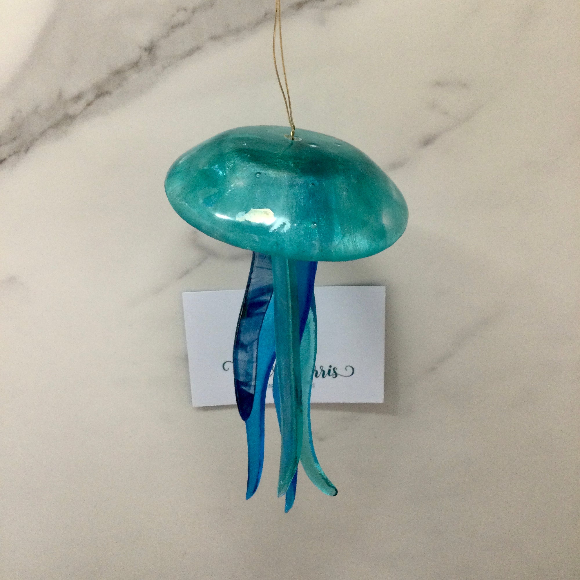 Fused Glass Light Aqua Jellyfish Hanger