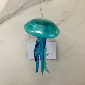 Fused Glass Light Aqua Jellyfish Hanger
