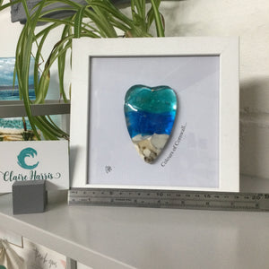 Fused Glass Sea Scene Framed Conical Heart