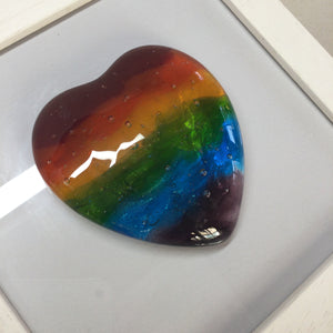 Limited Edition Framed Fused Glass Rainbow Heart