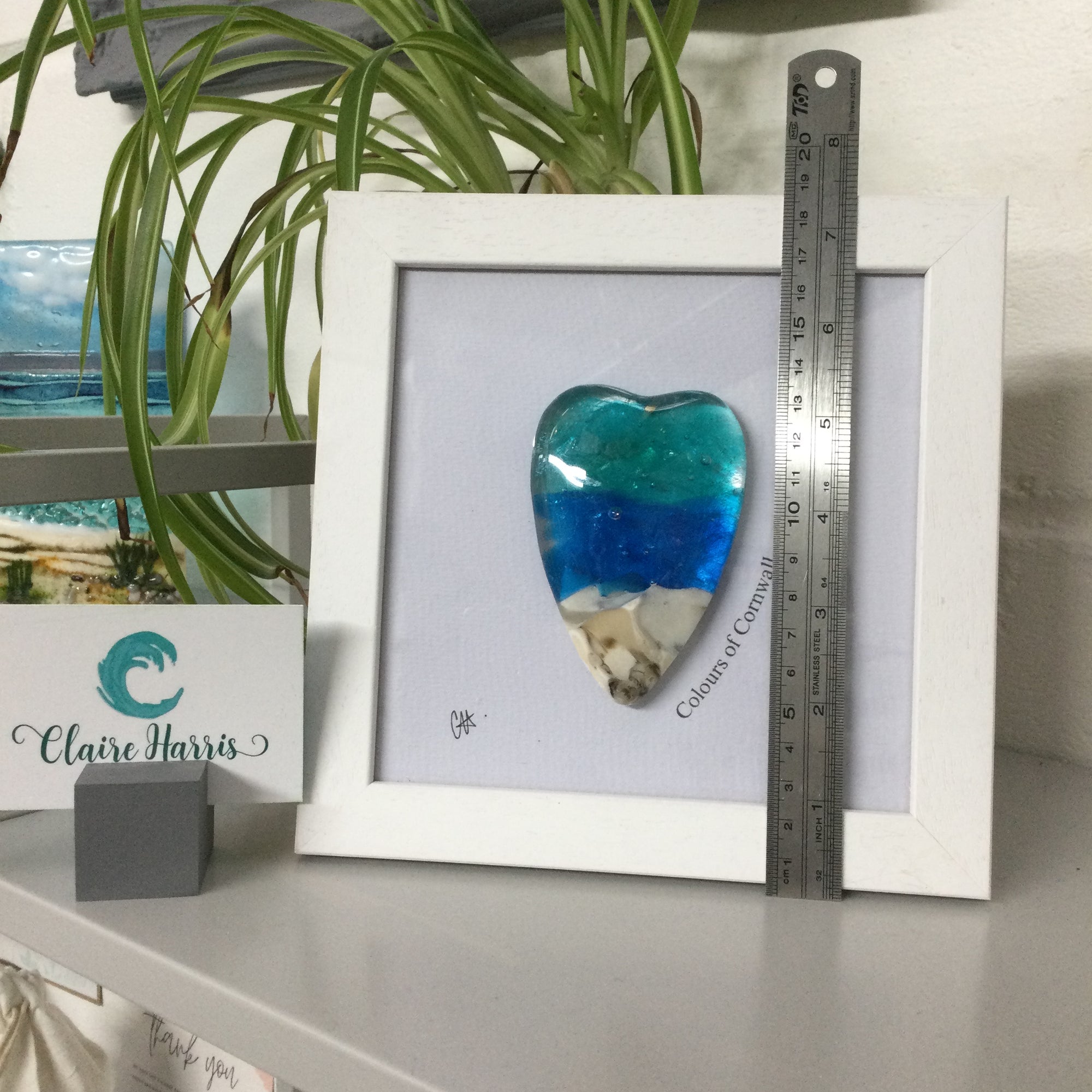 Fused Glass Sea Scene Framed Conical Heart