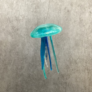 Fused Glass Light Aqua Jellyfish Hanger
