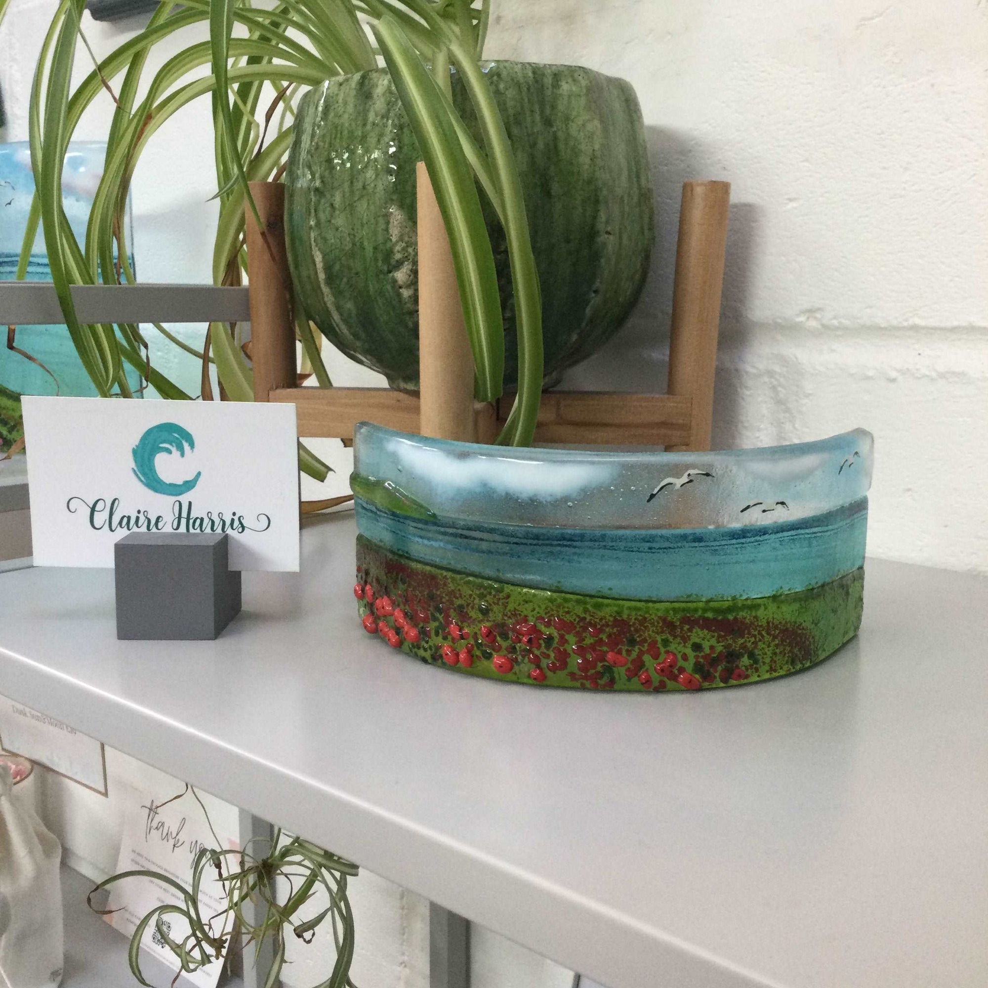 Curve - Poppy Field - Fused Glass By Claire Harris 