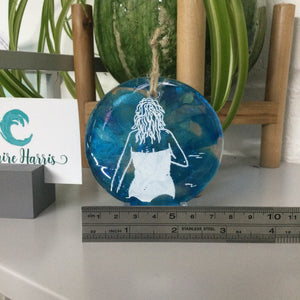 Wild Swimmer Turquoise Fused Glass Disc, Standing L - Fused Glass By Claire Harris 