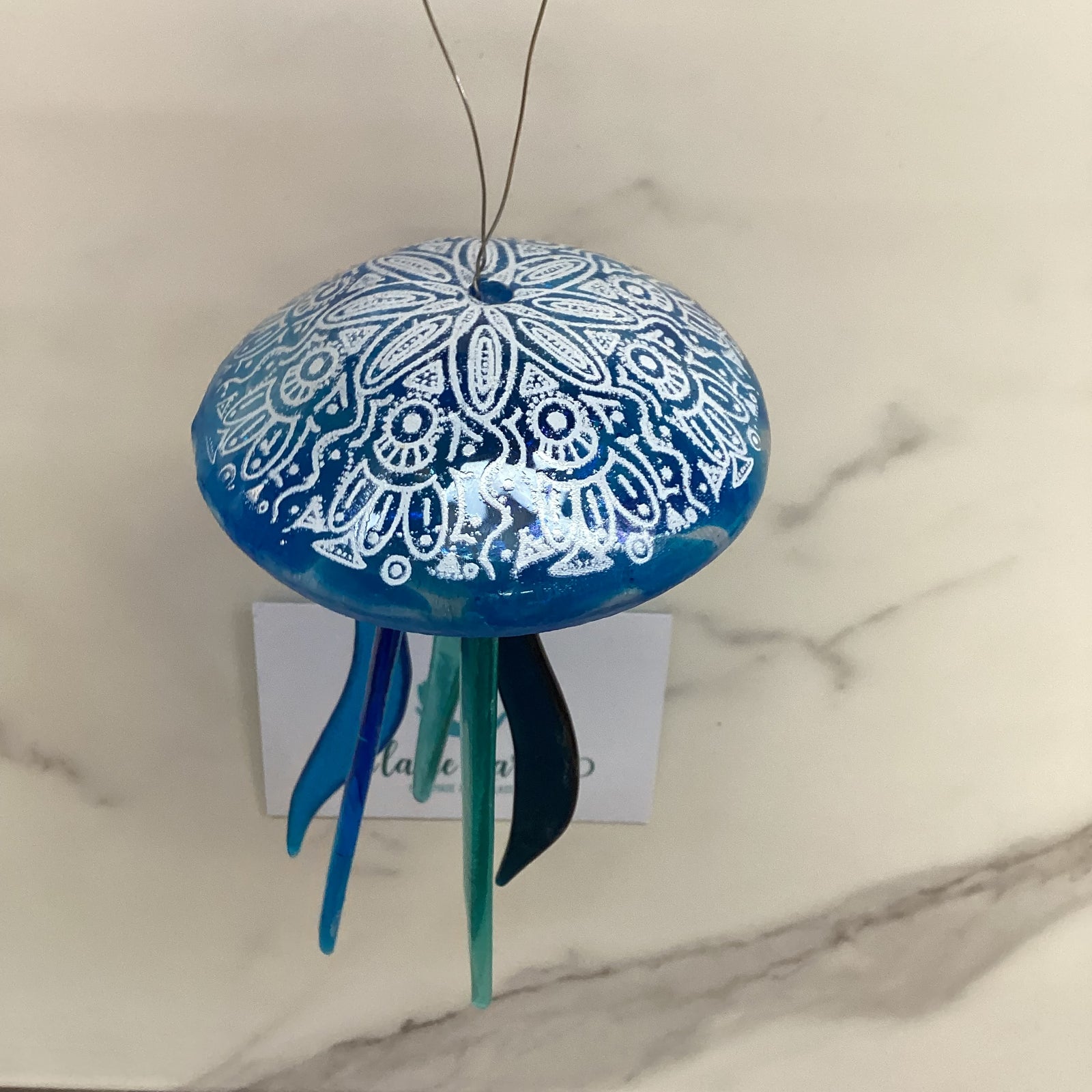 Fused Glass Patterned Jellyfish Hanger Turquoise