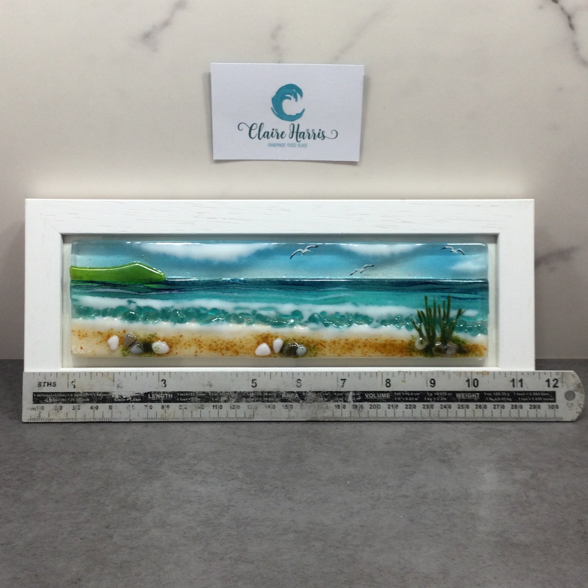 Regular Size Framed Sea Scene, rectangle framed fused glass