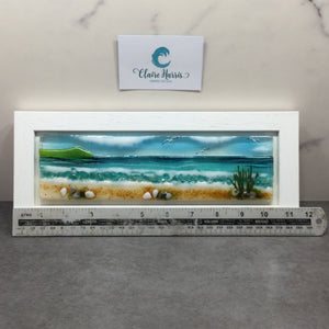 Regular Size Framed Sea Scene, rectangle framed fused glass