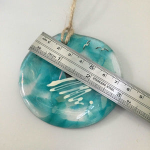 8cm Wild Swimmer with Green Hat Disc Hanger - Fused Glass By Claire Harris 