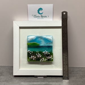 Framed Fused Glass Square Sea Pinks