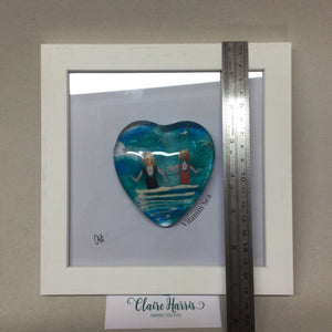 Limited Edition Framed Fused Glass Heart Swimming Ladies - Black and Red Costumes