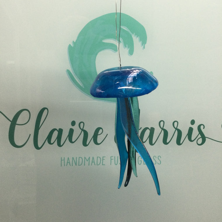 Fused Glass Turquoise Jellyfish Hanger