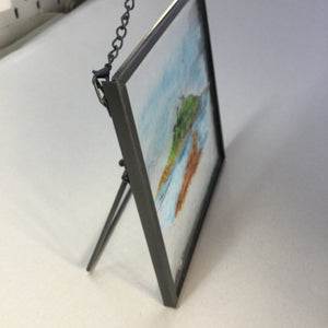 LIMITED EDITION fused glass square framed St Michaels Mount, hanger or standing display.