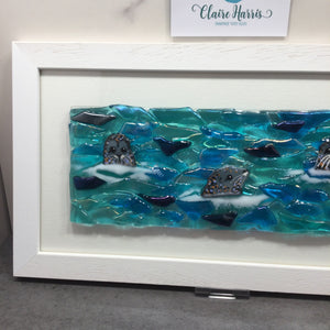 Large Framed Rectangle Trio of Seals Scene