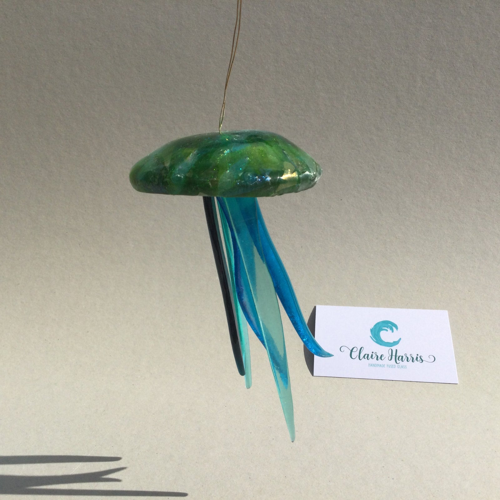 Fused Glass Green and Blue Jellyfish Hanger