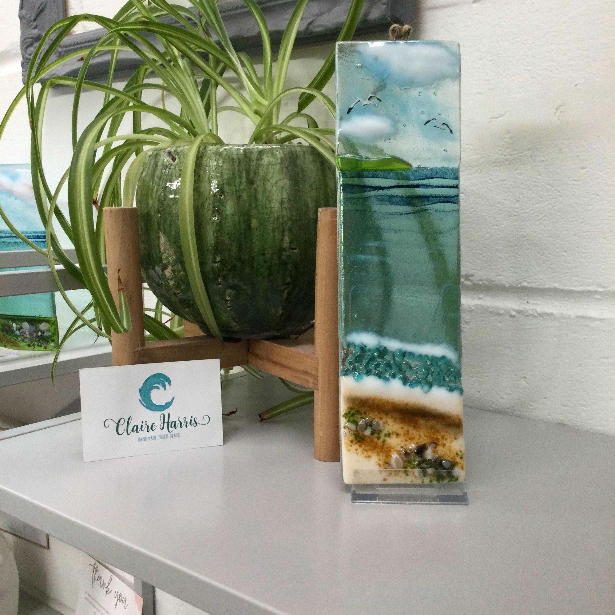 Large Hanger - Cornish Sea scene - Fused Glass By Claire Harris 