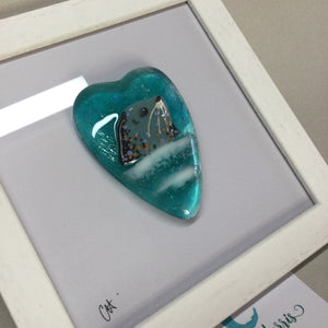 Limited Edition Framed Fused Glass Heart - Seal B