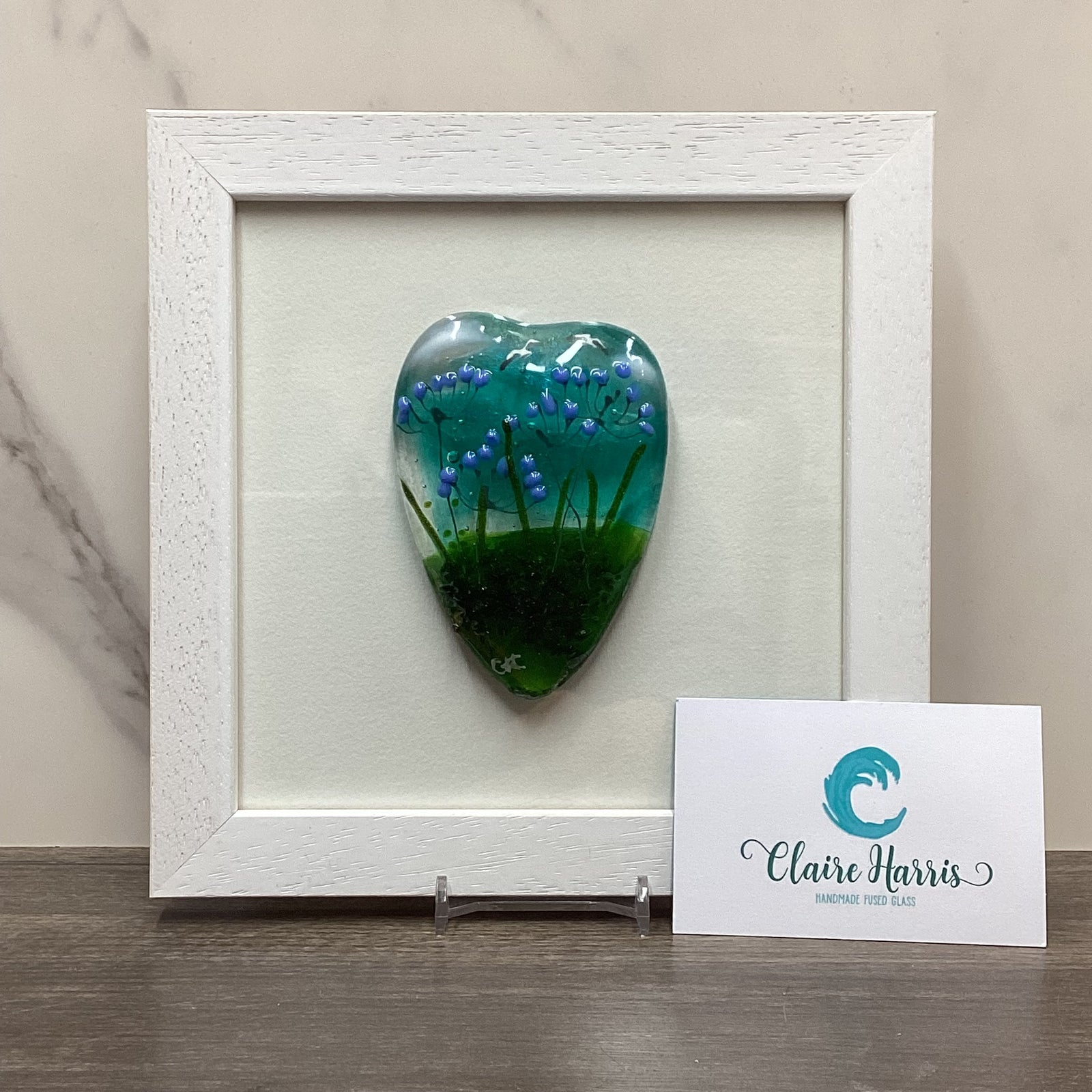 Fused Glass Framed Agapanthus Conical Heart
