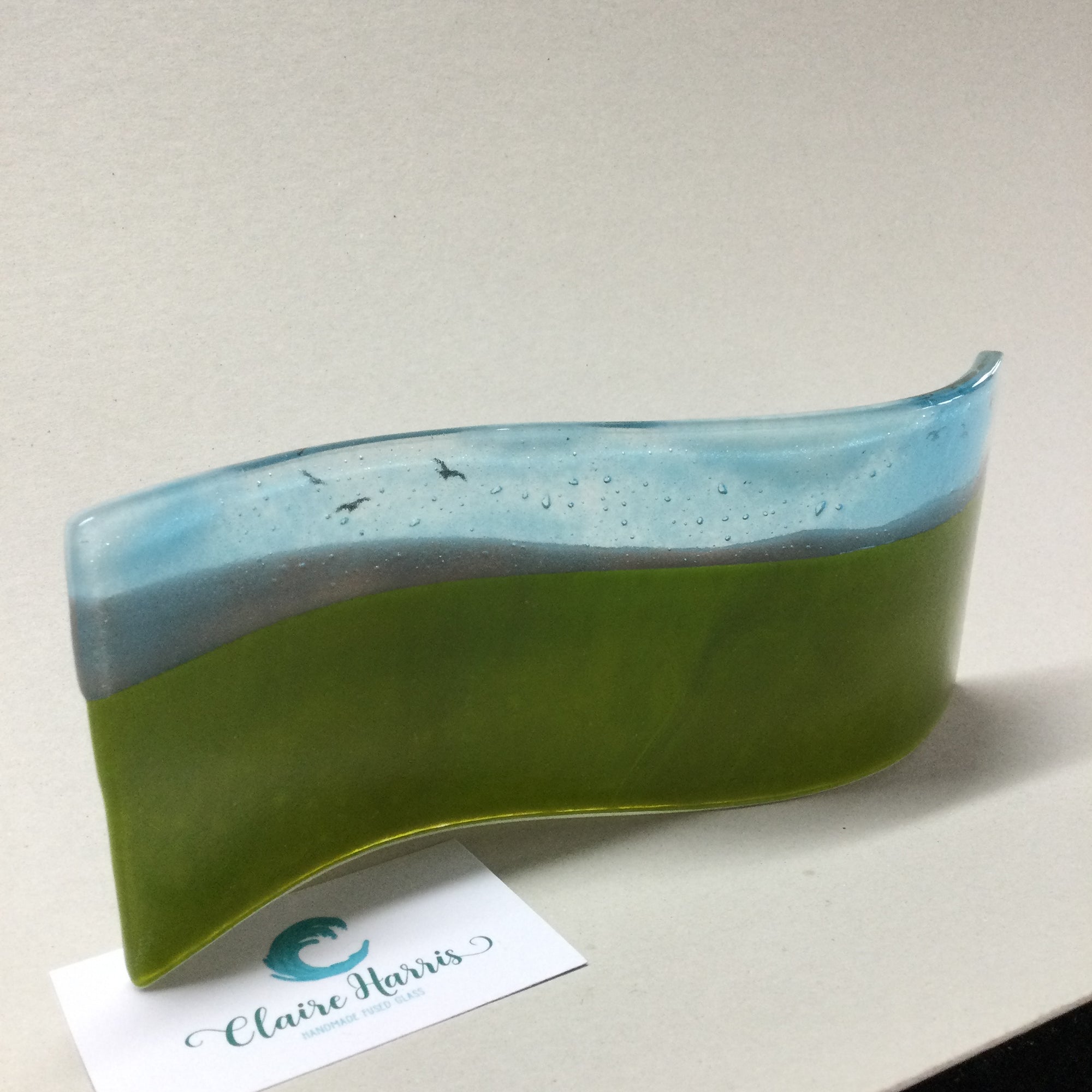 Limited Edition Men-An-Tol 9cm freestanding fused glass wave