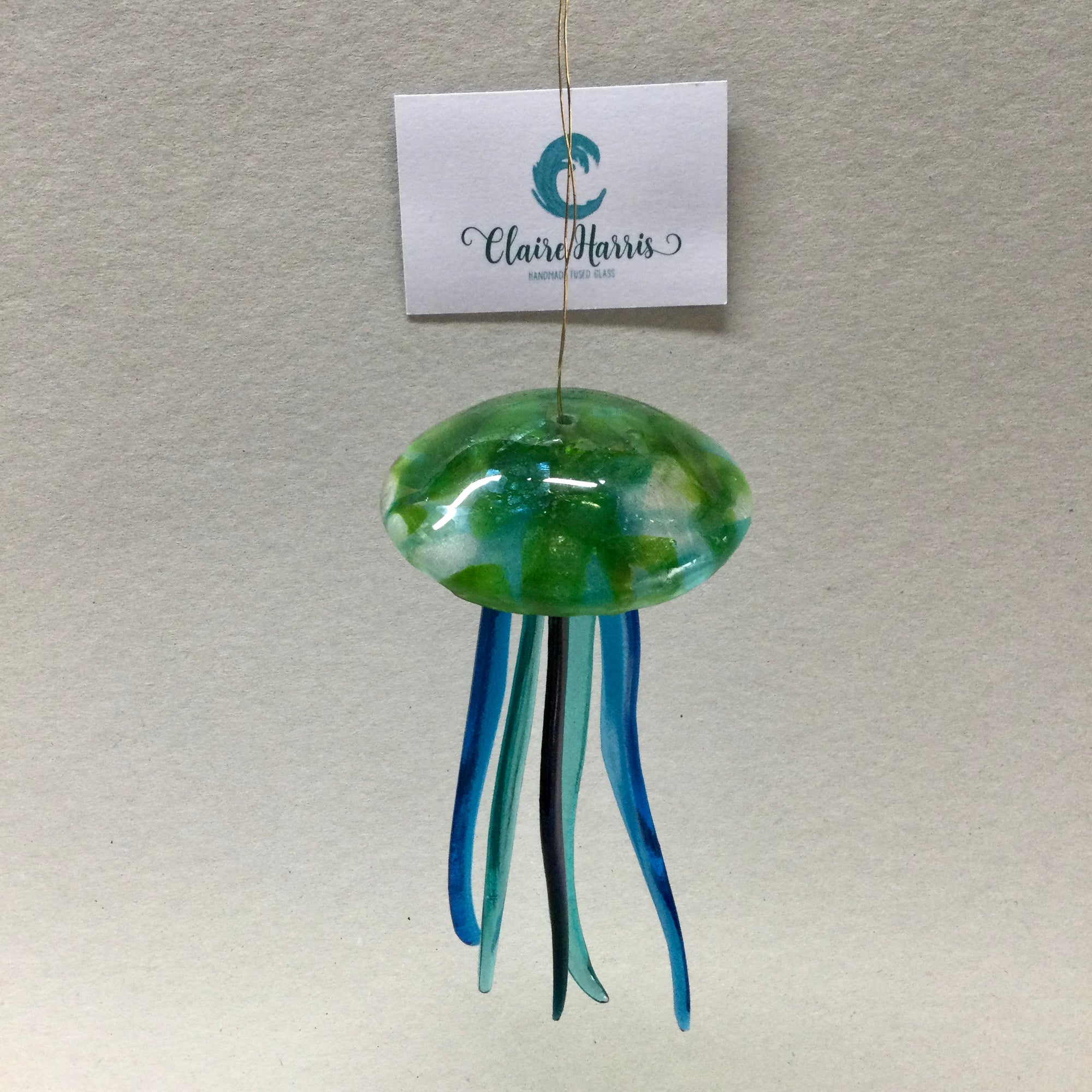 Fused Glass Green and Blue Jellyfish Hanger