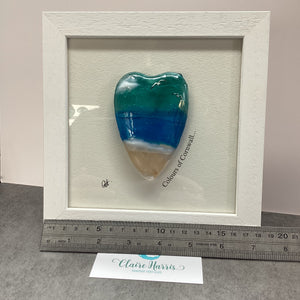Fused Glass Sea Scene Framed Conical Heart