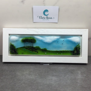Regular size Framed Nearly Home Trees, rectangle framed fused glass