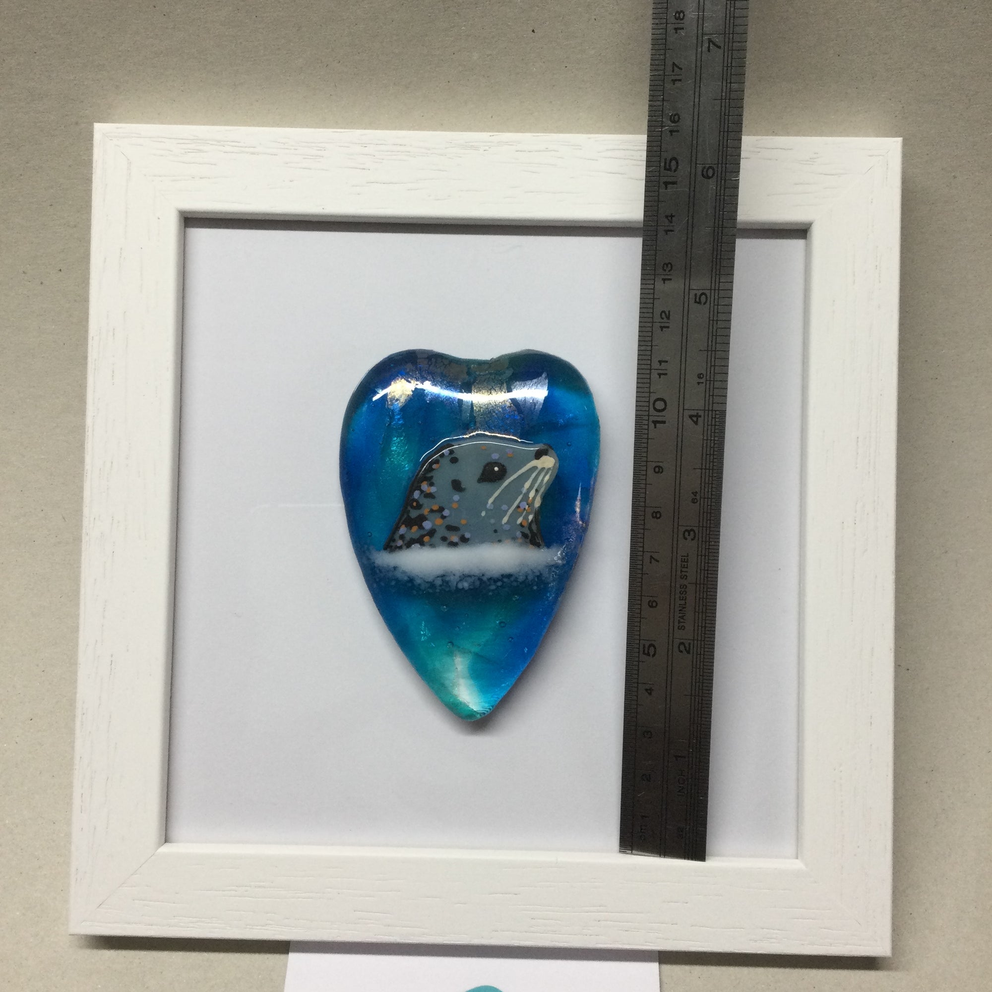 Limited Edition Framed Fused Glass Heart - Turquoise