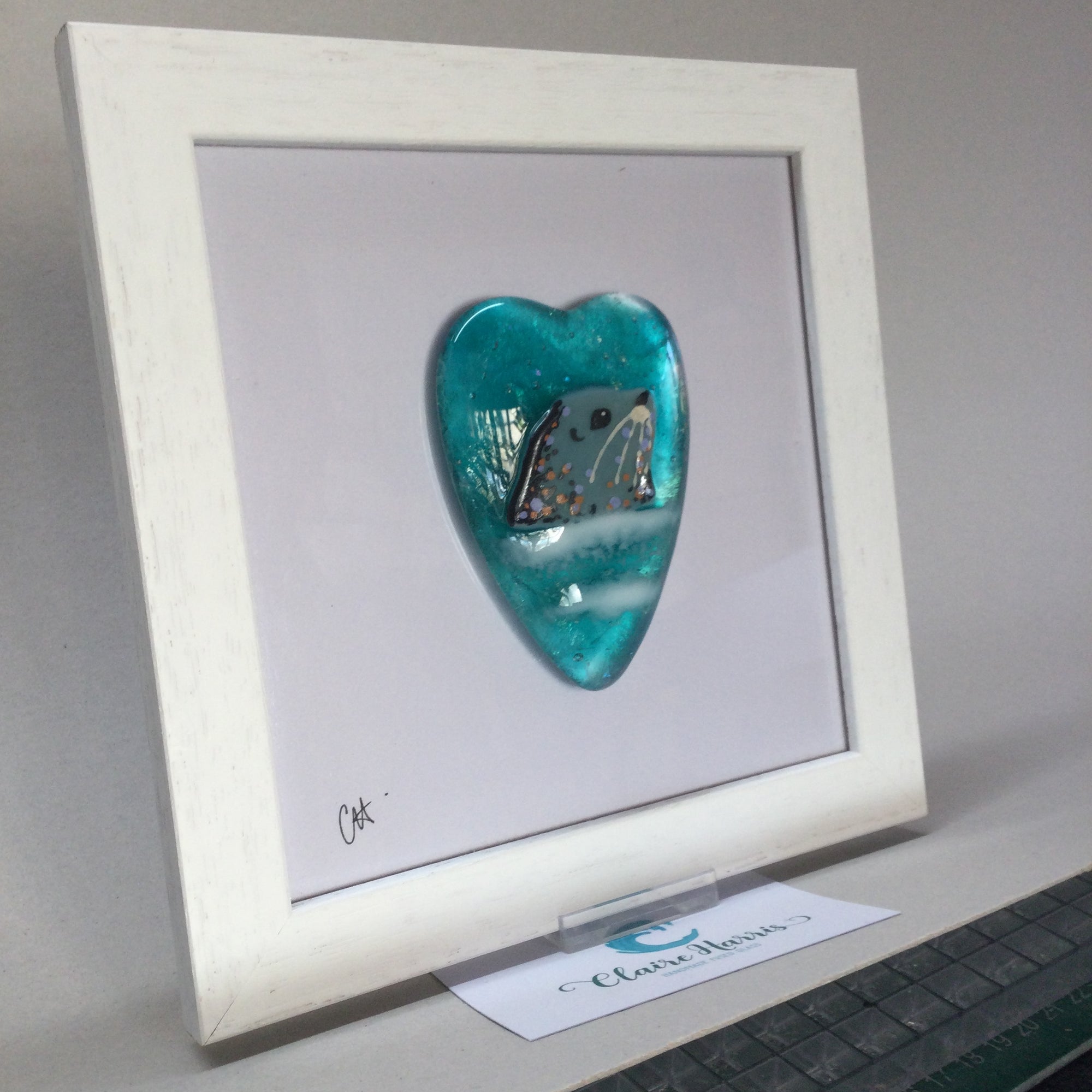 Limited Edition Framed Fused Glass Heart - Seal B