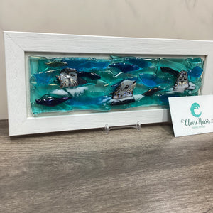 Regular sized framed Seals, rectangle framed fused glass