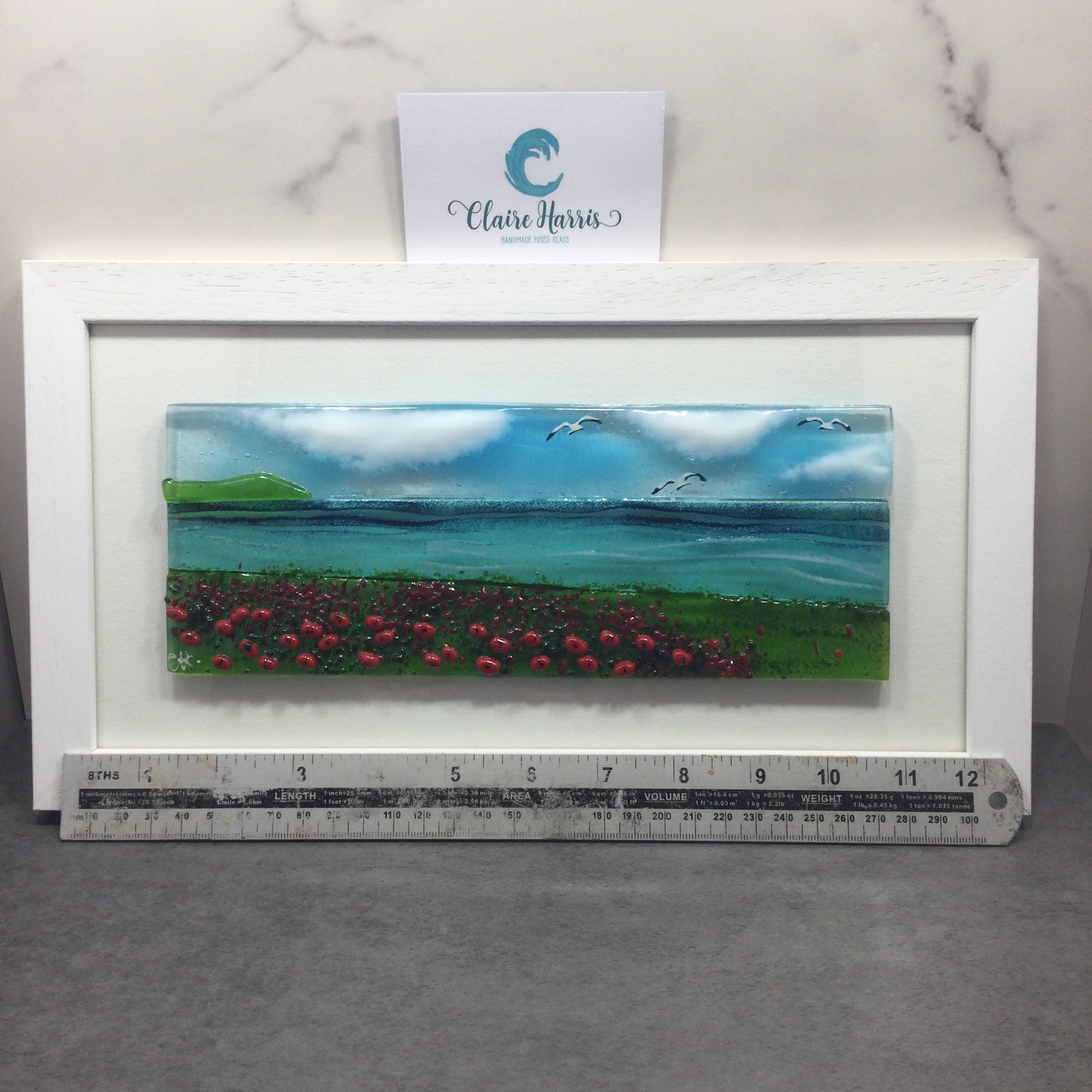 Large Framed Rectangle Poppy Field Scene